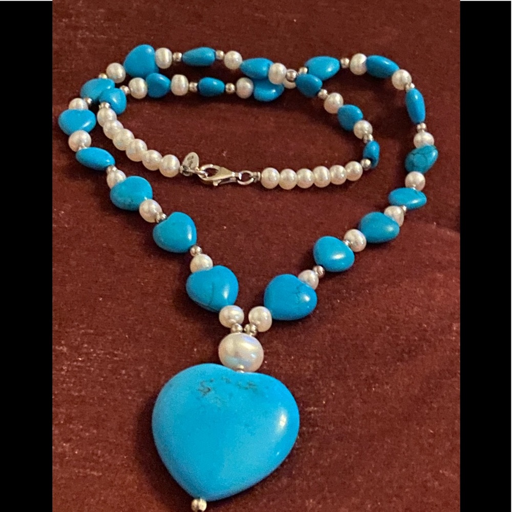925 turquoise in real pearls necklace